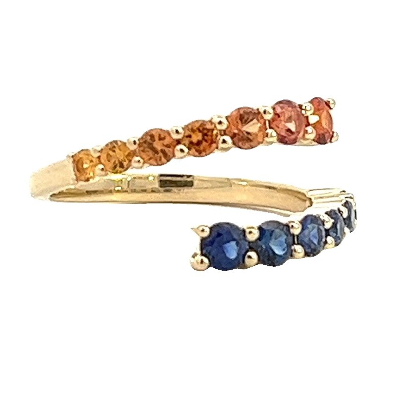Ombré Orange and Blue Sapphire Bypass Ring